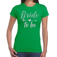 Bride to be Cupido zilver glitter t-shirt groen dames - thumbnail