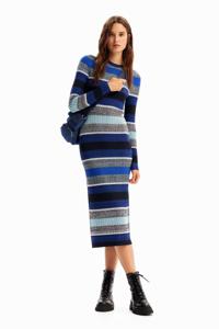 Gestreepte geribde midi-jurk - BLUE - M