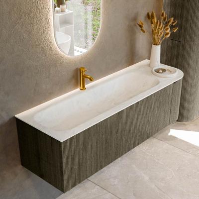 Badmeubel Mondiaz Kurve-Dlux | 145 cm cm | Meubelkleur Shadow | Wastafelkleur Opalo | Solid surface | Wasbak links zijde spoelbak | 1 kraangat