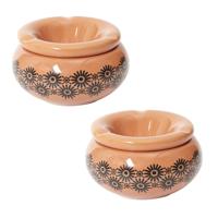 Storm Asbak Marrakesh - 2x - Kunststeen - D8 x H5 cm - terra - voor binnen/balkon/serre