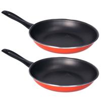 Set van 2x stuks aluminium koekenpan/hapjespan Merida rood met anti-aanbak laag 28 cm