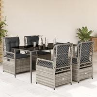 5-delige Tuinset met kussens poly rattan grijs