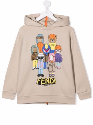 Fendi Kids hoodie imprimé à fermeture zippée au dos - Tons neutres