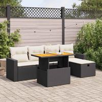 6-delige Loungeset met kussens poly rattan acacia zwart