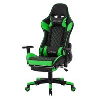 Gaming stoel met uittrekbare voetsteun 2D armsteun zwart/groen in kunstleer ML-Design - thumbnail