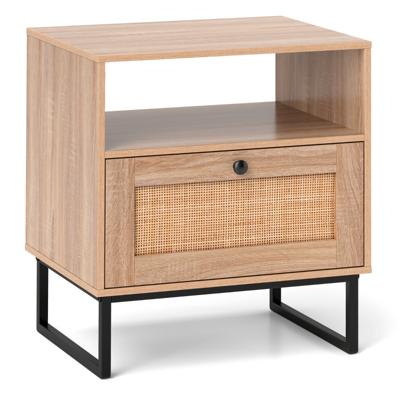 Nachtkastje van Rotan Nachtkastje met Lade en Open Vak Bijzettafel Banktafel Nachtkastje in Boho-Stijl voor Slaapkamer Woonkamer