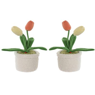 Deurstopper tulpen in pot - 2x - multi - polyester - 14 x 14 x 30 cm