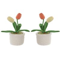 Deurstopper tulpen in pot - 2x - multi - polyester - 14 x 14 x 30 cm