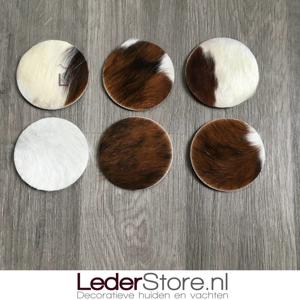 Koeienhuid onderzetters normandier bruin zwart wit 10x10cm