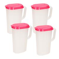 Waterkan met deksel - 4x - 2L - fuchsia - kunststof