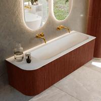 Badmeubel Mondiaz Kurve | 145 cm cm | Meubelkleur Ruby | Wastafelkleur Talc | Solid surface | Wasbak rechter zijde spoelbak | Zonder kraangat(en)