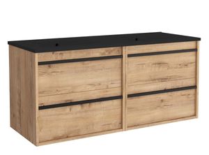 Muebles Resh badkamermeubel eiken 120cm met zwarte wastafel zonder kraangaten