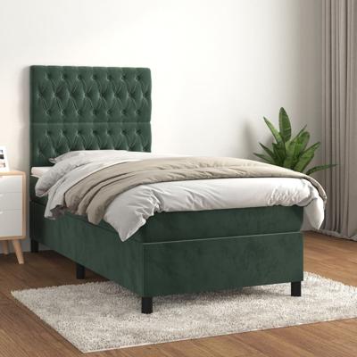 Boxspring met matras fluweel donkergroen 100x200 cm