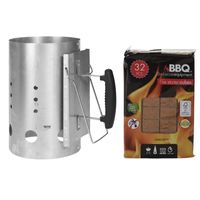 BBQ briketten/houtskool starter met kunststoffen handvat 30 cm met 32x BBQ aanmaakblokjes - thumbnail