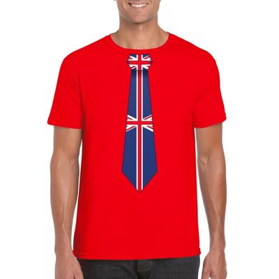 Supporters T-shirt - rood - met vlag Groot Britannie kleuren stropdas - heren - korte mouw