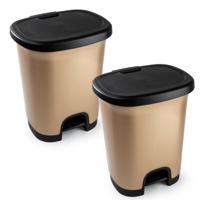 Plasticforte vuilvisbak Pedaalemmer - 2x - goud/zwart - 18 liter - 33 x 28 x 40 cm - kunststof - afv