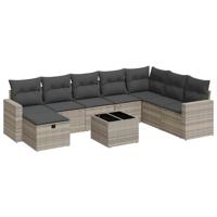 9-delige Loungeset met kussens poly rattan lichtgrijs