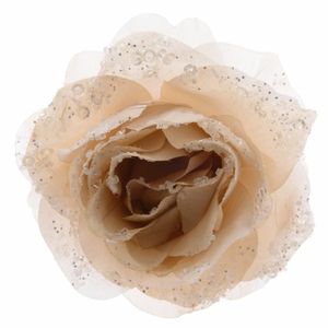 Decoratie kunstbloem roos creme 14 cm