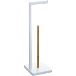 5five Toiletrolhouder - met reservoir - wit - metaal-bamboe - 64 cm