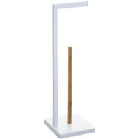 5five Toiletrolhouder - met reservoir - wit - metaal-bamboe - 64 cm