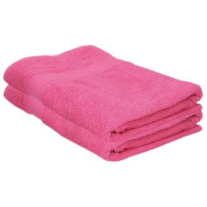 2x Voordelige badhanddoeken fuchsia roze 70 x 140 cm 420 grams