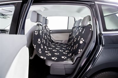 Trixie autodeken pootprint nylon / fleece zwart / beige