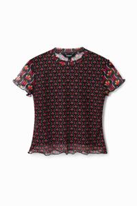 T-shirt met tule en grafische retroprint - RED - M