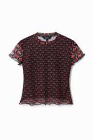 T-shirt met tule en grafische retroprint - RED - XS