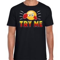 Funny emoticon t-shirt Try me zwart voor heren