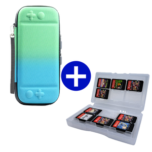 Case geschikt voor Nintendo Switch / Nintendo Switch OLED + Game Card hoes - 12 Games - Draagtas - Opbergtas - Groen/Blauw/Wit