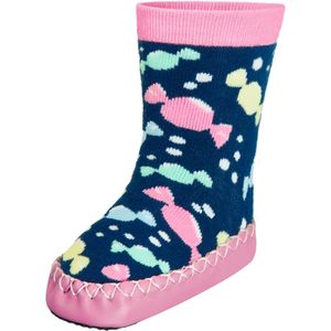 Playshoes soksloffen marine | roze snoepjes Maat