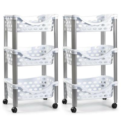 Plasticforte keukentrolley - 2x stuks - 3-laags - kunststof - wit - 40 x 65 cm - opslagrekje