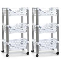 Plasticforte keukentrolley - 2x stuks - 3-laags - kunststof - wit - 40 x 65 cm - opslagrekje