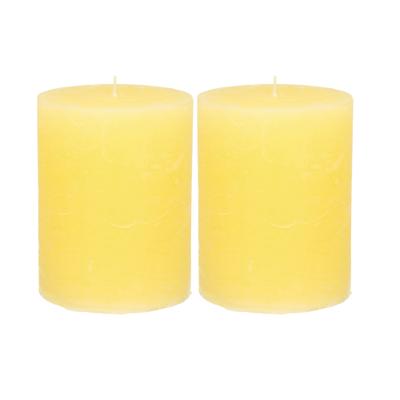 Atmosphera Stompkaars/cilinderkaars - 2x - geel - 7 x 9 cm - middel rustiek model
