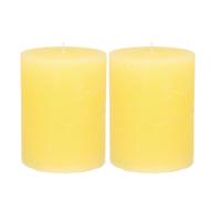 Atmosphera Stompkaars/cilinderkaars - 2x - geel - 7 x 9 cm - middel rustiek model