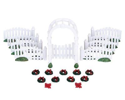 Plastic arbor & picket fences with decorations - Lemax