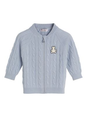 Brunello Cucinelli Kids cardigan en cachemire à ourson appliqué - Bleu