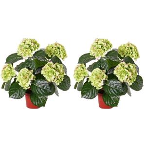 Mooie kunstplant met bloemen - 2x - Hortensia - roze - H36 cm - Dia 10 cm