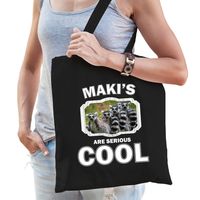 Katoenen tasje makis are serious cool zwart - maki apen/ maki familie cadeau tas   - - thumbnail