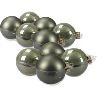 20x stuks glazen kerstballen graniet groen 8 en 10 cm mat/glans