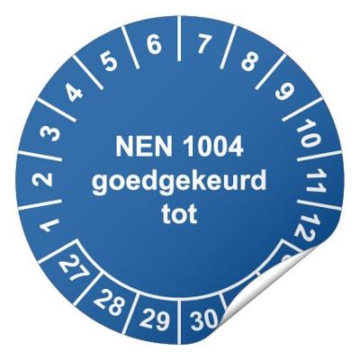 Keuringssticker NEN 1004 goedgekeurd tot Ø 30 mm - 400 stuks (op rol) Keuringssticker NEN 1004 goedgekeurd tot Ø 30 mm - 400 stuks (op rol)