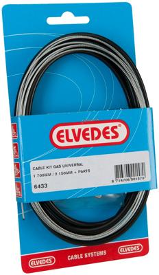 Elvedes gaskabel universeel 1700mm / 2250mm verzinkt zwart (op kaart)