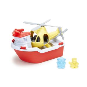 Green Toys Rescue Boat & Helicopter Badboot Blauw, Rood, Wit, Geel