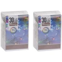 kerstverlichting - 2x - 2 meter - gekleurd - batterij - 30 lampjes - kerstversiering/kerstdecoratie