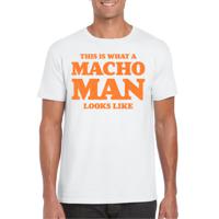 Foute party t-shirt voor heren - macho man - wit - glitter oranje - carnaval/themafeest