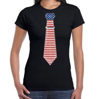 Verkleed T-shirt voor dames - stropdas Amerika - zwart - supporter - themafeest