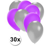 Zilveren en paarse ballonnen 30 stuks   - - thumbnail