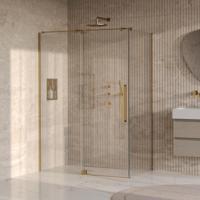 Brauer Stellar - Douchecabine met Draaideur - Helder Glas - 140x80x200 cm - Omkeerbaar - incl. Glascoating - PVD Goud Geborsteld