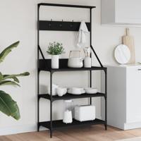 VidaXL Bakkersrek met haken 4-laags bewerkt hout zwart VidaXL Bakkersrek met haken 4-laags bewerkt hout zwart