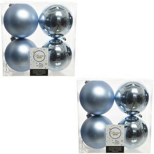 8x Kunststof kerstballen glanzend/mat lichtblauw 10 cm kerstboom versiering/decoratie - Kerstbal